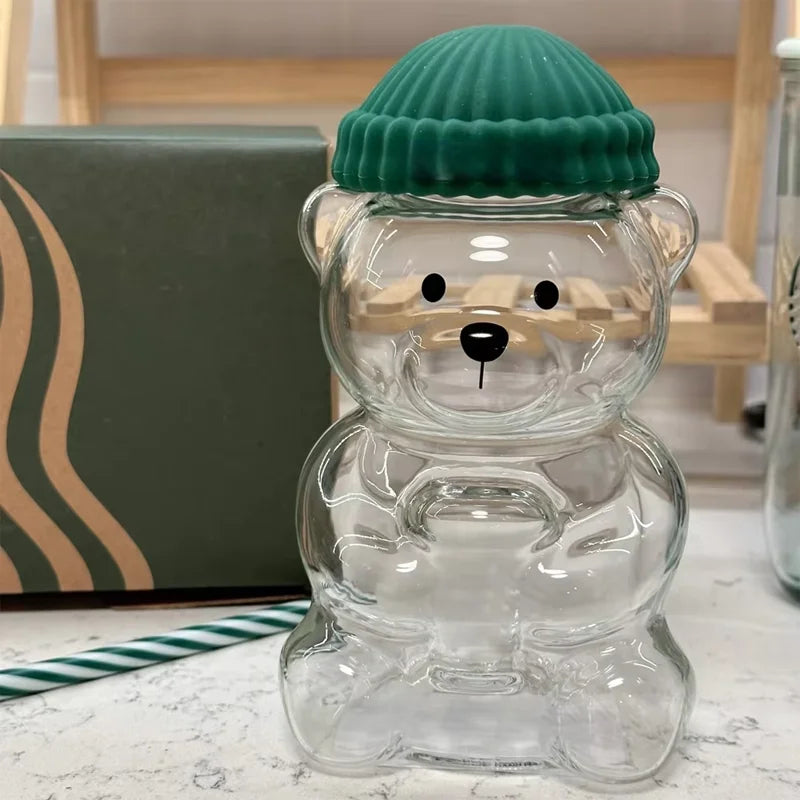 20oz Teddy Mug Bear Glass Tumbler with bear design, clear glass, and sturdy handle for hot or cold beverages.